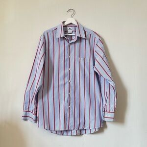 Lacoste Button Up Blue Red Stripe Cotton Shirt Size 42